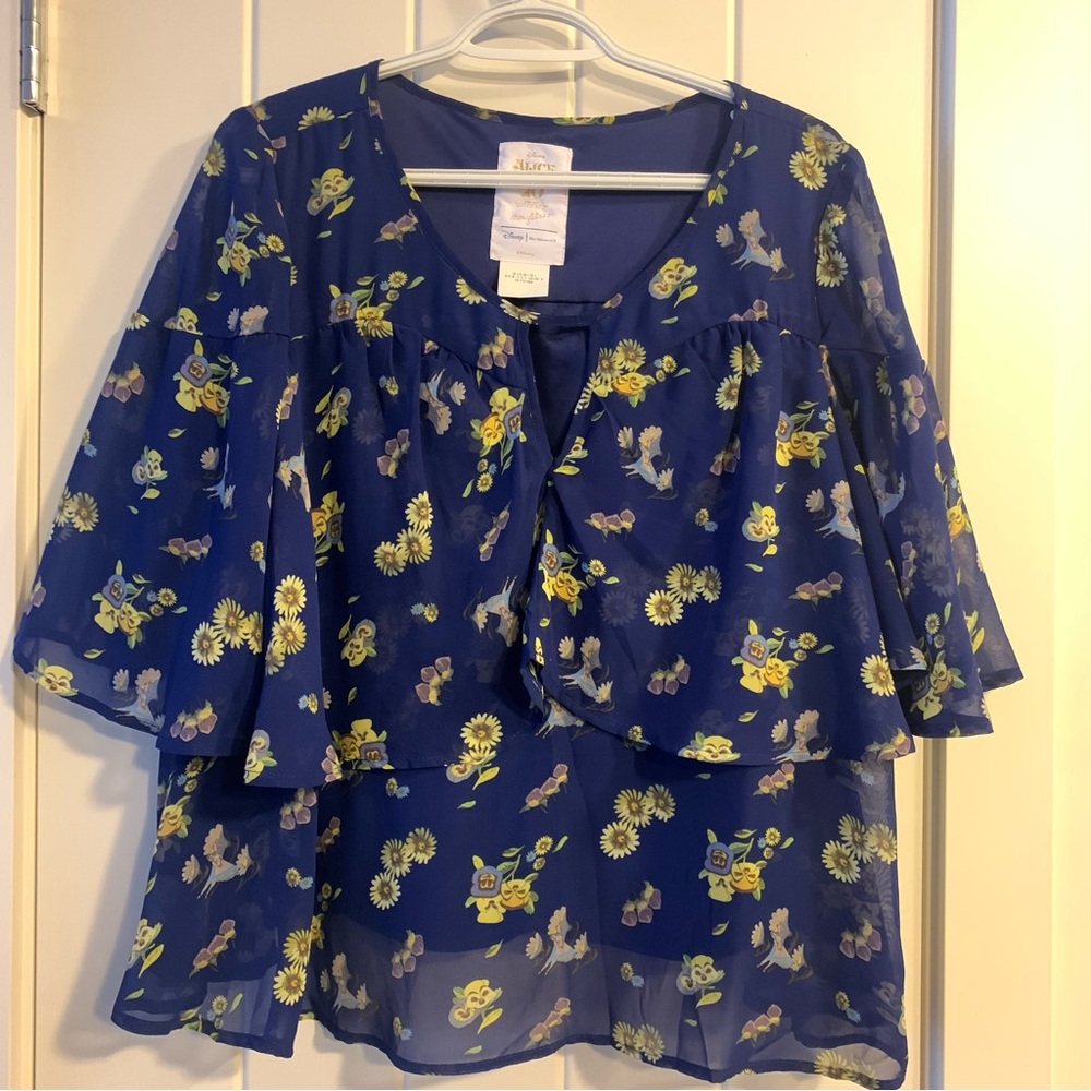 Disney Alice in Wonderland Blue Floral Sheer Blouse 🐰🫖✨